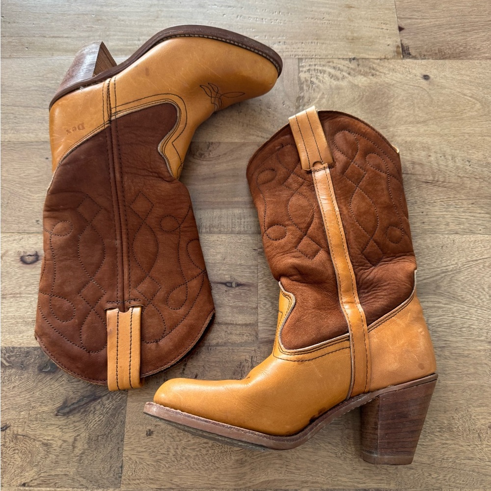 Vintage Dexter Brown Tan Women's Western leather Boots block heel size 5 USA